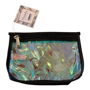 Modella Holographic Iridescent Cosmetic Bag with Black Trim, Makeup Bag, Pouch